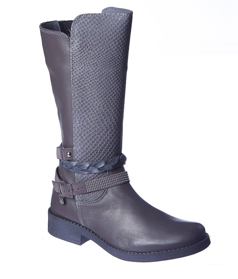 Cizme gri cu piele "croc" si catarame