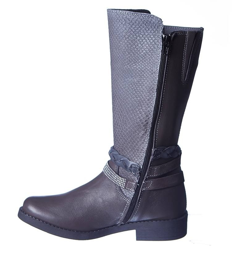 Cizme gri cu piele "croc" si catarame