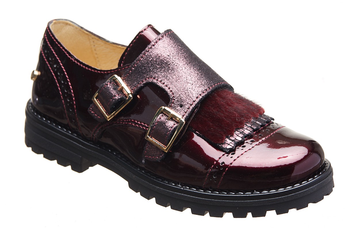 Pantofi bordeaux cu doua catarame