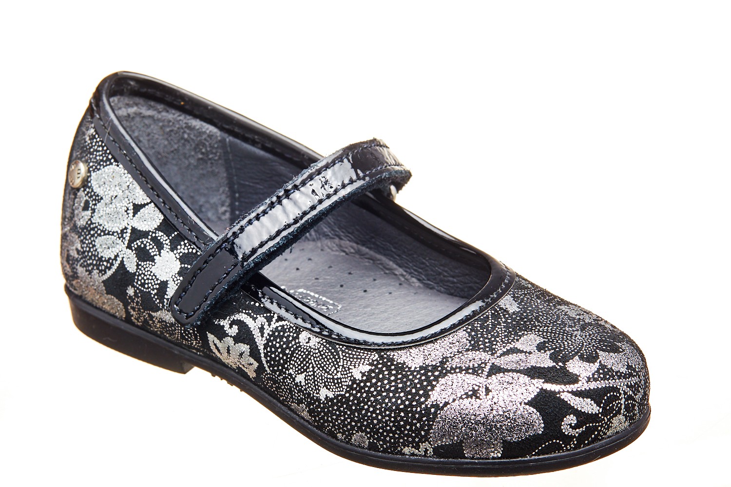 Pantofi negri flori argintii imprimate